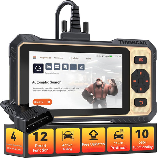 Tester auto ThinkScan 662, OBD2 scanner, ECM/TCM/SRS/ABS, 12 functii de resetare, negru/galben