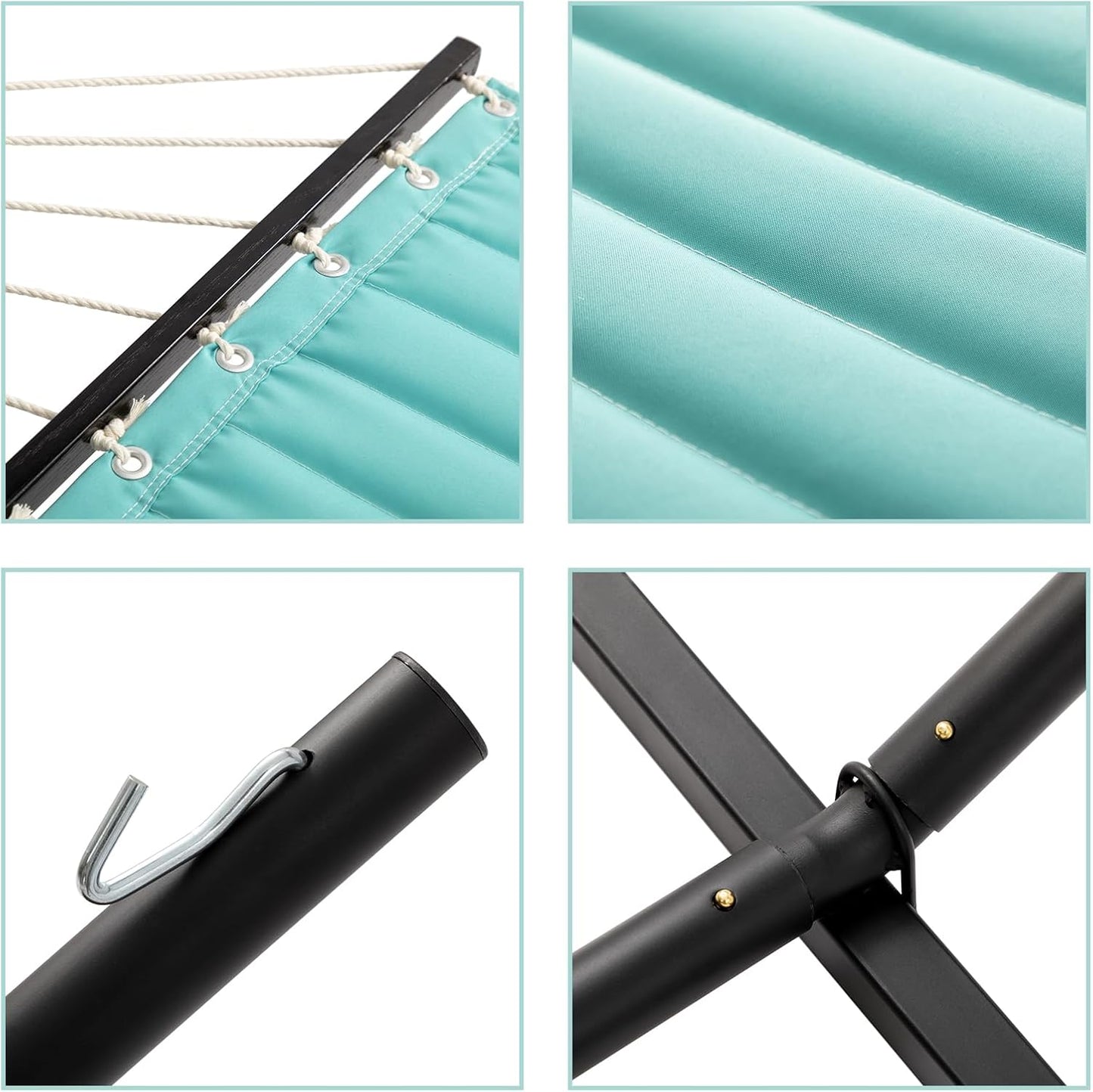 Hamac cu suport metalic, cadru din otel, din bumbac, 350 x 120x 74 cm, ajustabil, cu tavita si perna, greutate suportata 136 kg, usor de asamblat, pentru adulti si copii