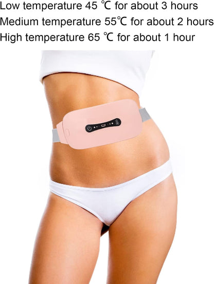 Centura abdominala pentru masaj cu incalzire si vibratii, 3 trepte incalzire si 3 vibromasaj, anti dureri menstruale, ciclu, lombare, portabila, roz