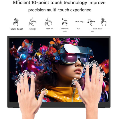 Monitor portabil 15.6 inch cu touchscreen, ecran IPS FullHD 1080P, HDR Dinamic, contrast 1000:1, 16, 7 milioane culori, cu port HDMI, USB-C si USB-A, pentru laptop, PC, smartphone Android, Mac