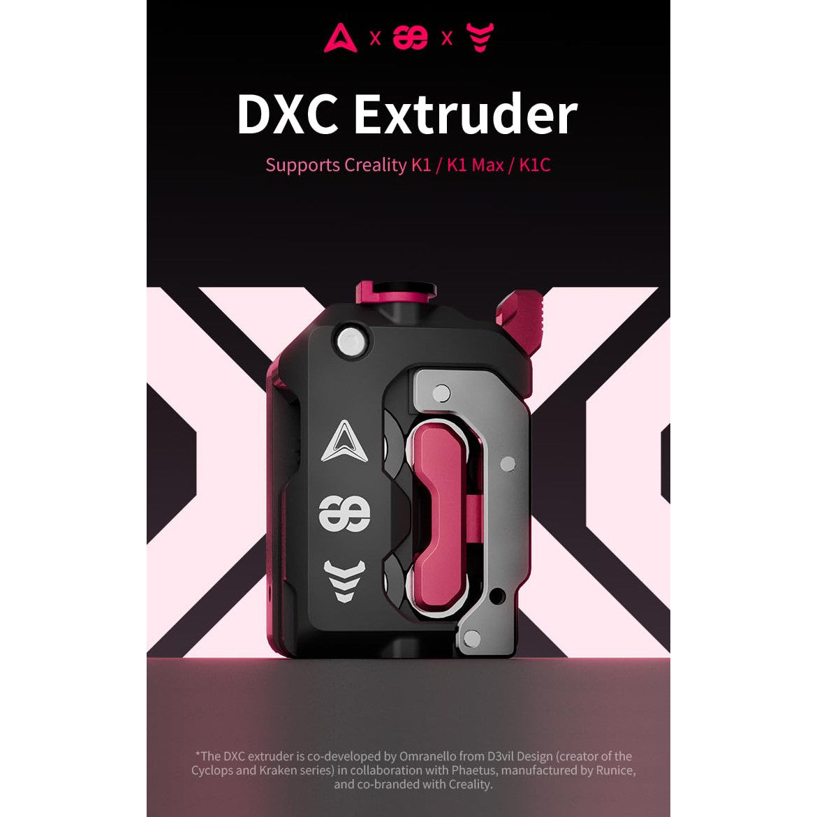 Kit extruder pentru imprimanta 3D Creality DXC K1/K1 Max/K1C – Phaetus Runice oficial, acoperire RNC, detectare inteligenta a ruperii filamentului, compatibil PLA/ABS/TPU/CF, plug & play, angrenaj dublu