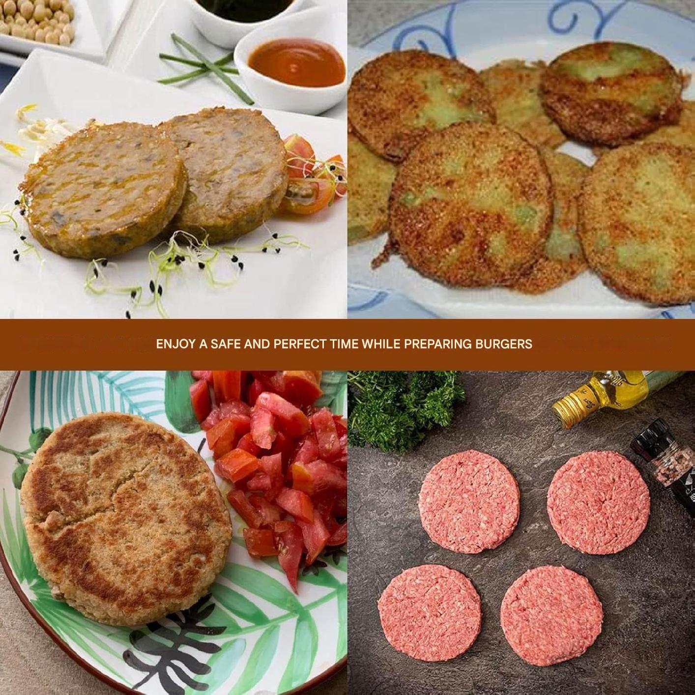 Set 2 presa burger din otel inoxidabil, de 14 cm, cu presa hamburger gradata reglabila, 100 buc hartie de silicon si 2 pensule, profesional, multifunctional