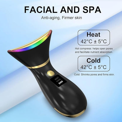 Dispozitiv masaj facial profesional cu 7 moduri LED, compresie incalzire si mod rece, cap de masaj curbat pentru fata, gat, frunte, dispozitiv lifting pentru reintinerirea pielii, reducerea ridurilor, tonifierea pielii