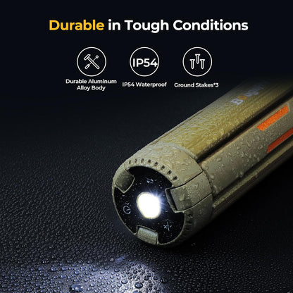 Lampa de camping BougeRV CL04 15600 mAh, reincarcabila, LED 4000 lm, extensibila pana la 164 cm, capete reglabile 270°/180°, 3 niveluri de luminozitate, autonomie pana la 7 nopti, rezistenta la apa IP54, clasa energetica F