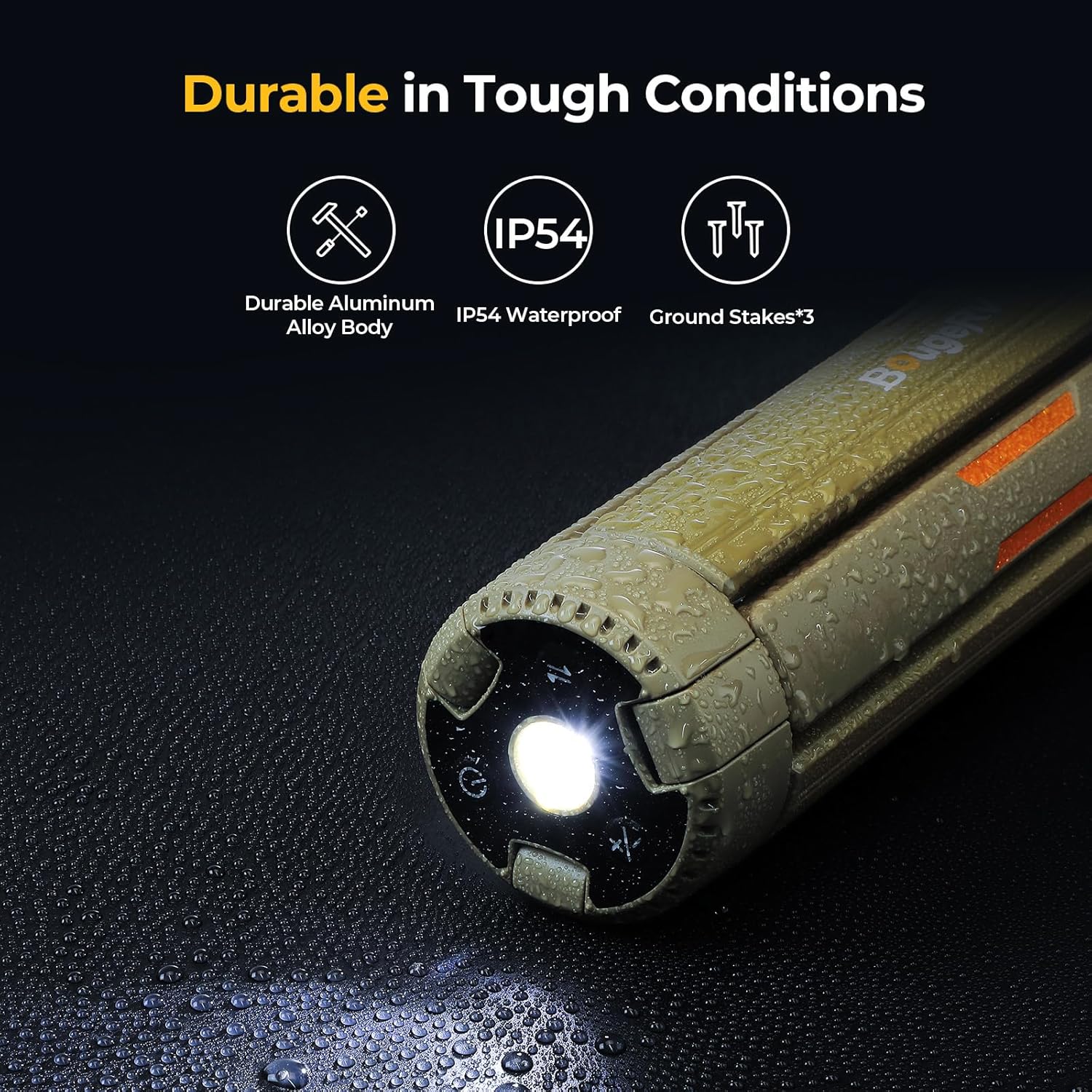 Lampa de camping BougeRV CL04 15600 mAh, reincarcabila, LED 4000 lm, extensibila pana la 164 cm, capete reglabile 270°/180°, 3 niveluri de luminozitate, autonomie pana la 7 nopti, rezistenta la apa IP54, clasa energetica F