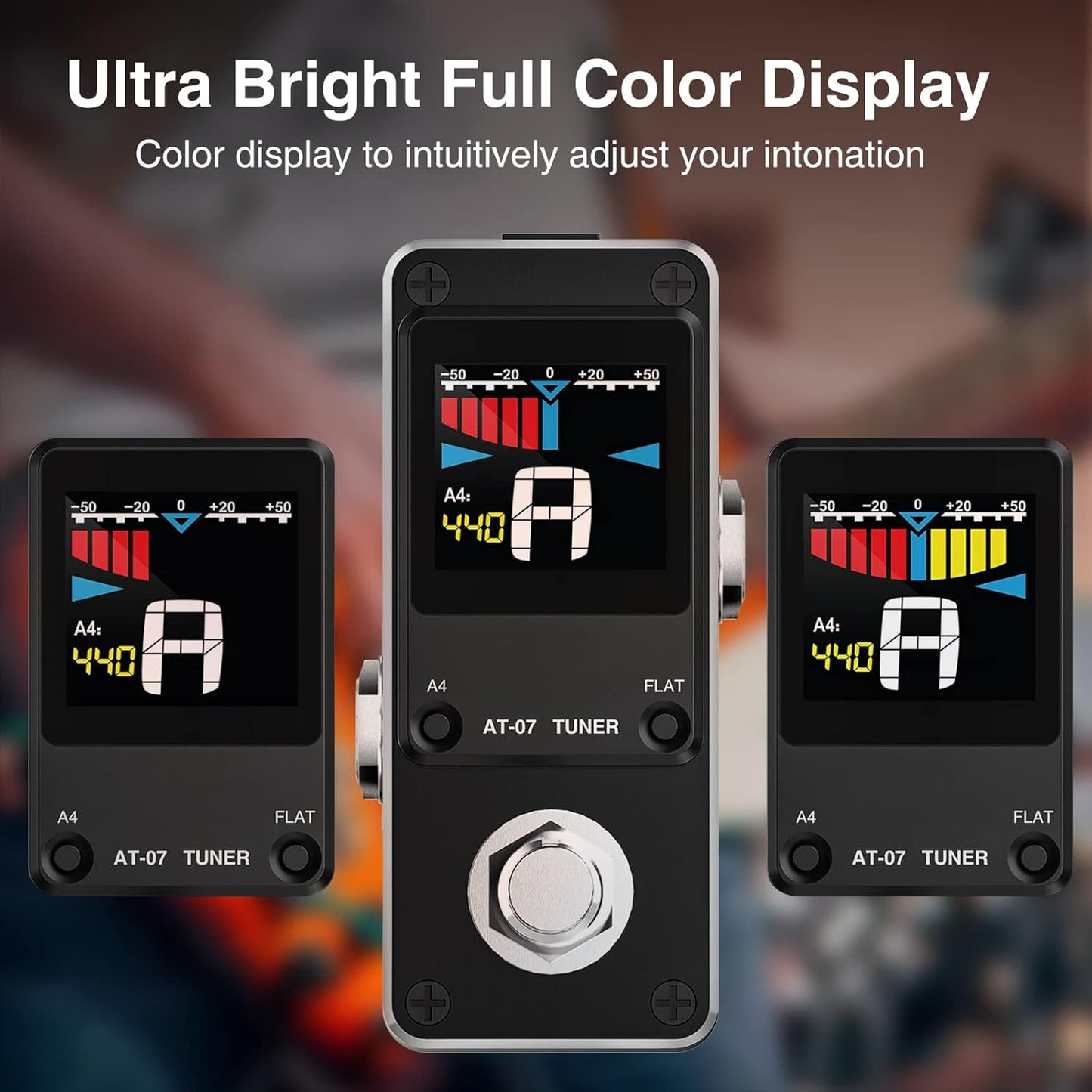 Acordor cromatic, pedala tuner pentru chitara electrica, bypass cu buton picior, ecran LCD, carcasa din aluminiu, fara zgomote la comutare, negru