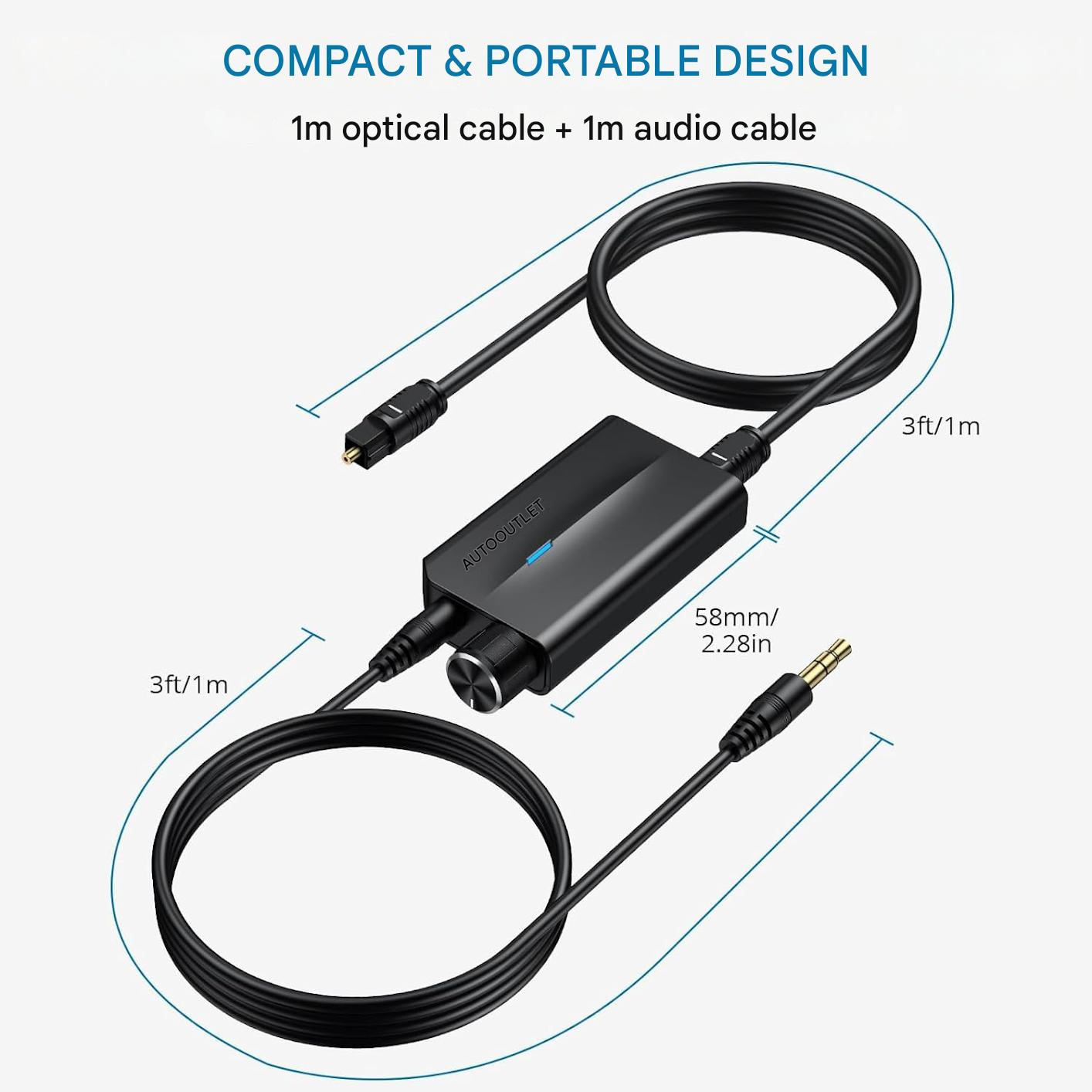 Convertor DAC audio digital la analog, 192kHz, cu cablu de 1 m si control volum, SPDIF Toslink la 3, 5 mm, plug and play, multifunctional