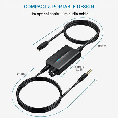 Convertor DAC audio digital la analog, 192kHz, cu cablu de 1 m si control volum, SPDIF Toslink la 3, 5 mm, plug and play, multifunctional