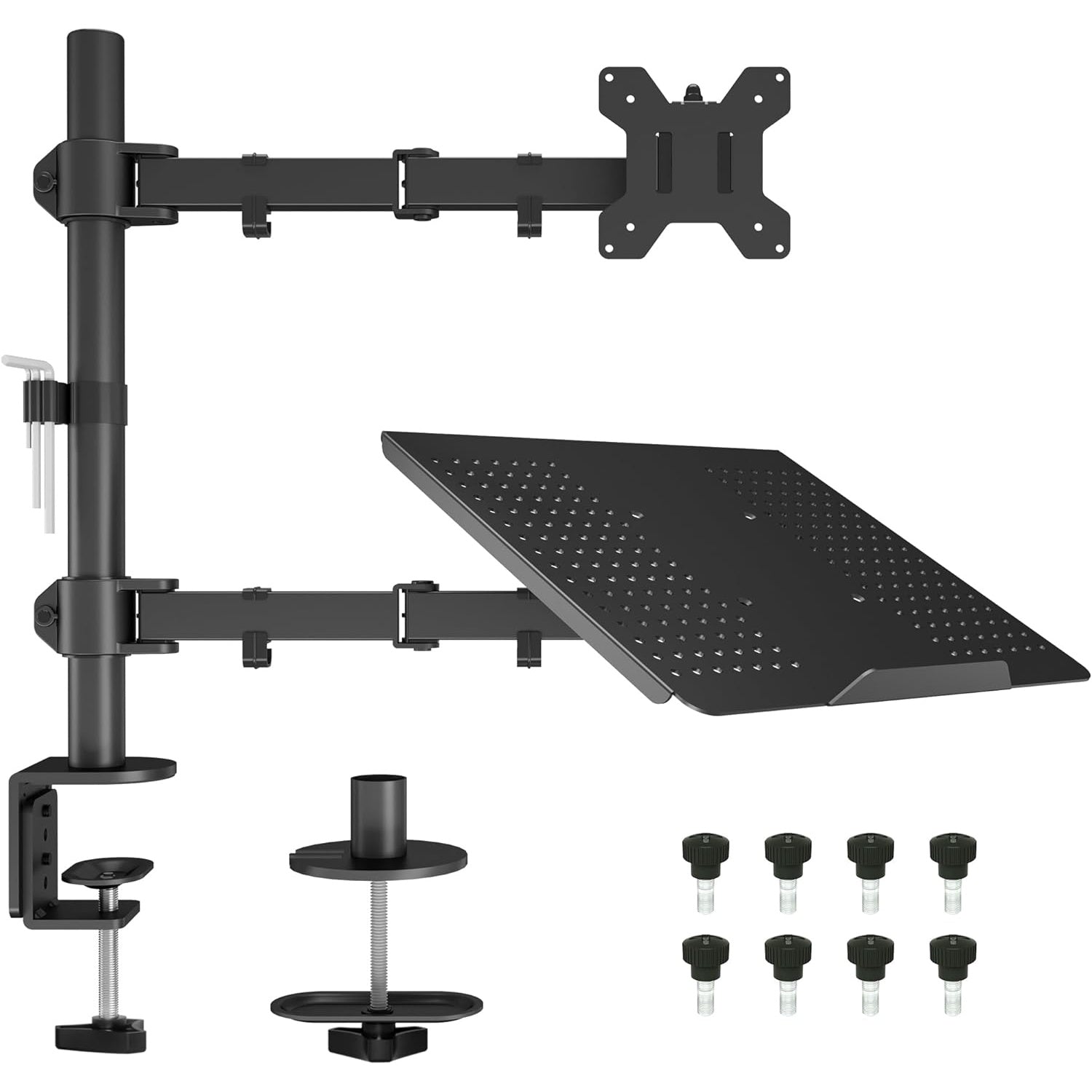 Suport de birou pentru monitor 13 ”-27” si laptop, cu inaltime reglabila, suporta 10 kg pe fiecare brat, prindere VESA 75 x 75 mm si 100 x 100 mm, negru