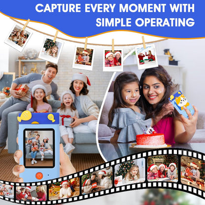 Camera digitala pentru copii 48MP, cu lentila rotativa la 180°, card de 32 GB, ecran LCD 2.8 inch, player MP3, echipata cu functii educationale in limba Engleza, jucarie tip telefon mobil pentru copii de la 3 la 8 ani