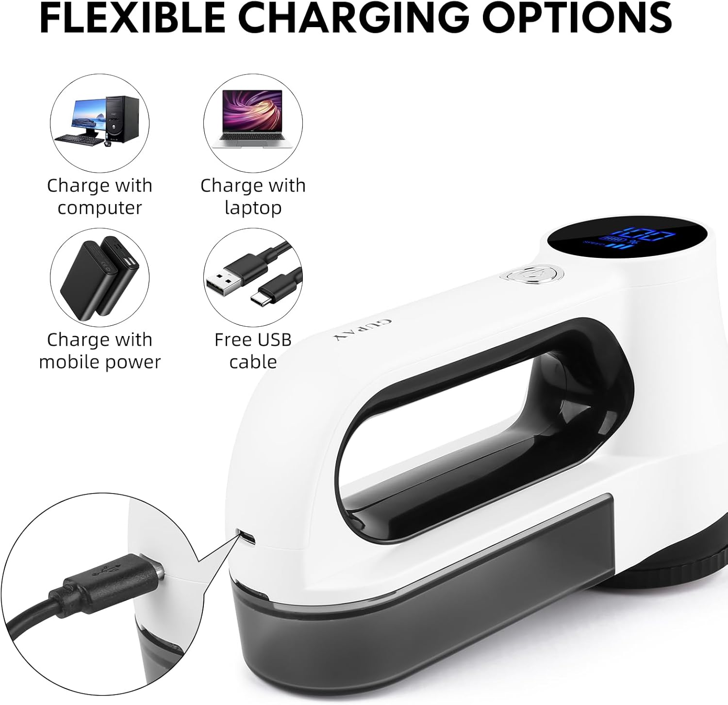 Aparat de curatat scame reincarcabil, cu display LED, cu 3 viteze, acumulator 2500 mAh, 10000 Rpm, lama cu 6 cutite, recipient colectare detasabil, universal