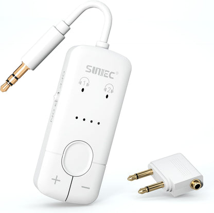Adaptor transmitator Bluetooth, Dual Link, wireless, accepta 2 casti sau mufa AirPods, cu AUX 3.5 mm, latenta scazuta aptX, portabil, pentru TV, avion, masina