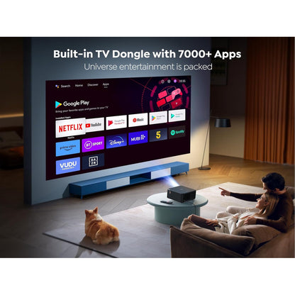 Videoproiector smart cu Android TV 11.0, WiFi 6, Bluetooth, 1000 ANSI, Dolby Audio, difuzoare JBL, 1080P Full HD, autofocus, corectie keystone automata 6D, compatibil Alexa si Screencast NFC, 17.000 lumeni