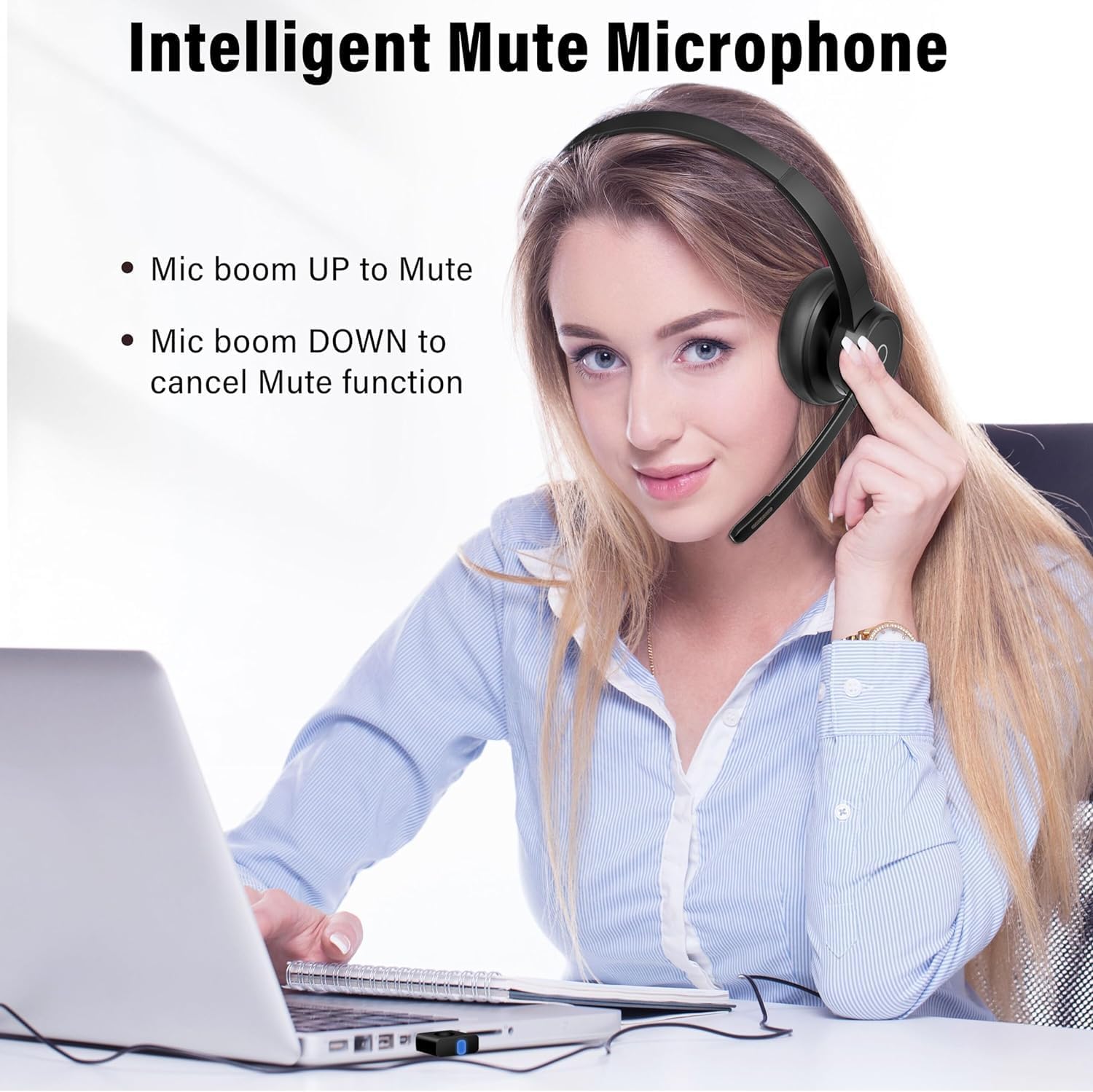 Casti Bluetooth SUNITEC V5.3 cu microfon pentru PC, ENC reducere zgomot 98%, dongle USB, statie de incarcare, conexiune multipunct, autonomie 16h, compatibile Zoom / Teams / Skype, negru