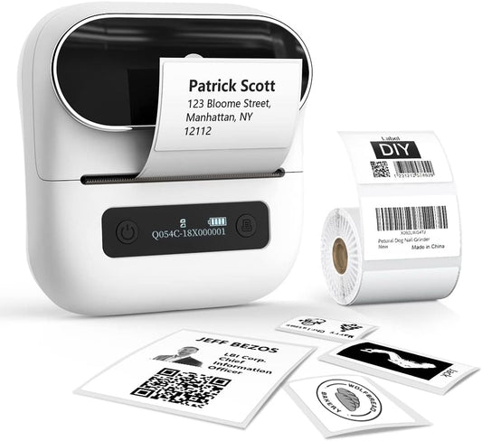 Imprimanta termica Bluetooth pentru etichete 20-75 mm, 203 DPI, utilizare prin aplicatie iOS si Android, portabila, acumulator 2200 mAh, pentru imbracaminte, bijuterii, vanzare cu amanuntul, adresa, cod de bare