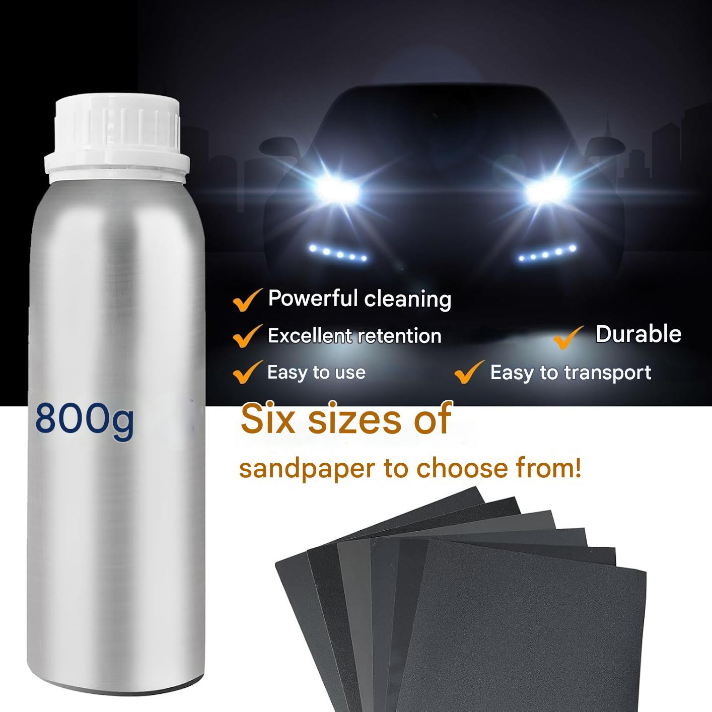 Kit de polisare faruri auto 800 g – Set complet de reconditionare, fluid de reparare si tratament prin vaporizare pentru faruri ingalbenite, matuite sau oxidate