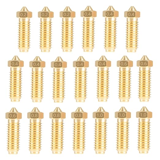 Set de 20 duze extrudare imprimanta 3D Kobra 3, Anycubic Kobra 3, Cobra 3 Combo, 8 buc 0, 4 mm si 3 cate buc de 0, 2 mm, 0, 6 mm, 0, 8 mm, 1, 0 mm fiecare, filet M6, pentru majoritatea materialelor de imprimare FDM