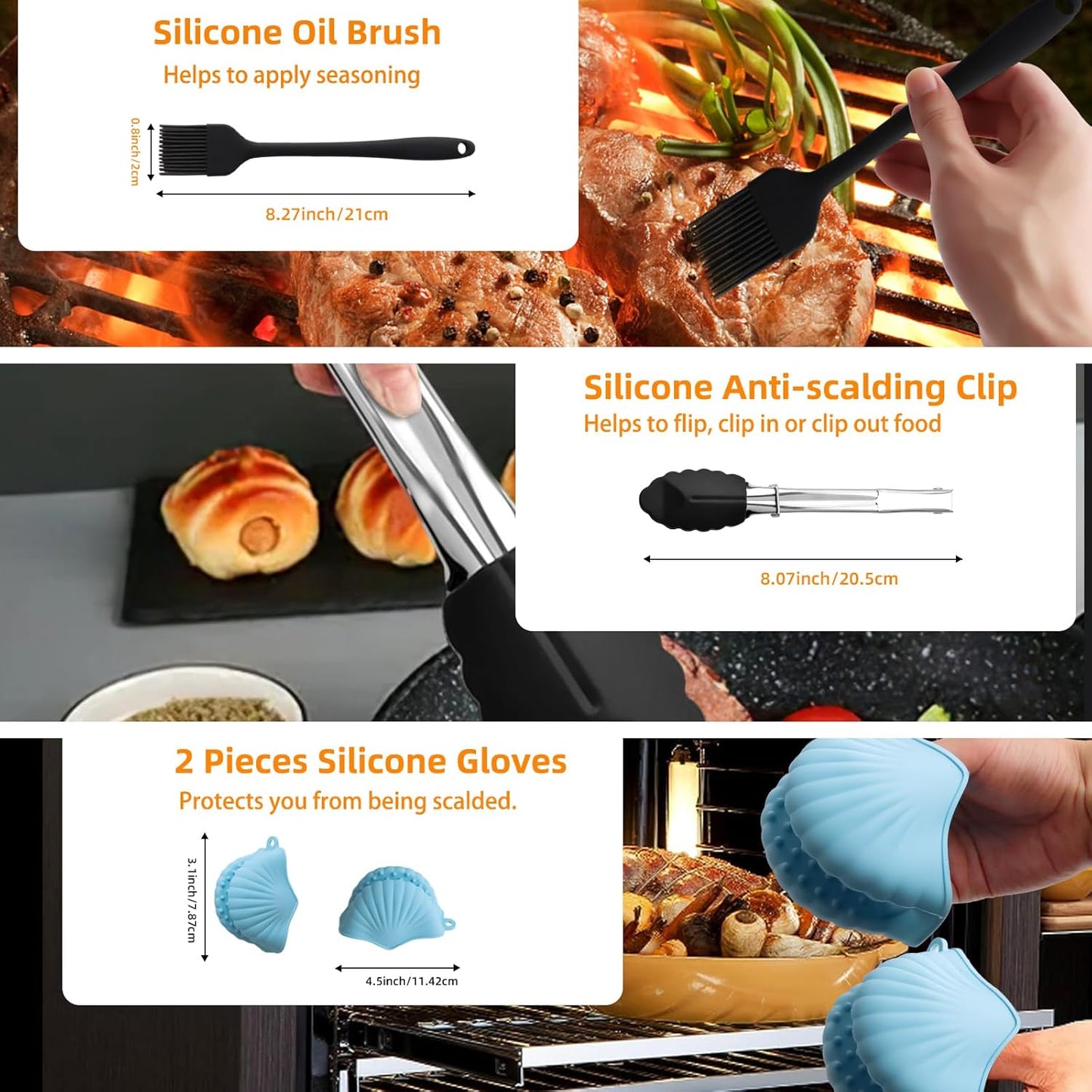 Set accesorii friteuza aer cald, 12 piese, compatibile cu Airfryer 7.6 litri, cu gratare, cleste, tavi silicon, perie pentru ulei, protectie de silicon, universal