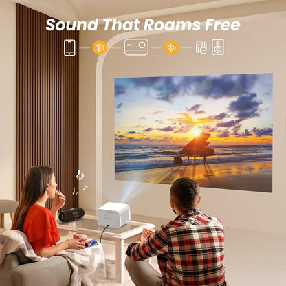 Videoproiector WiFi 6 si Bluetooth 5.1, Full HD 1080P, 700 lumeni ANSI, cu difuzoare JBL, autofocus, corectie trapezoidala verticala, zomm 50%, multifunctional, alb