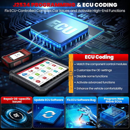 Tester auto profesional OBD2 cu codare ECU, control bidirectional, diagnoza la nivel OE, resetare 60+ sisteme, J2534, CANFD, DOIP, FCA SGW, cu Bluetooth, WiFi, acumulator 12600 mAh, 4GB RAM, 64GB ROM si touchscreen 10.1 inch, LAUNCH X431 PRO3S+ Elite