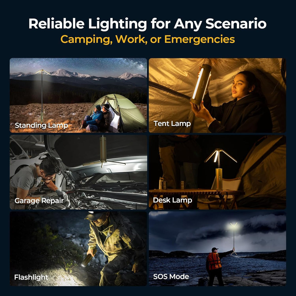 Lampa de camping BougeRV CL04 15600 mAh, reincarcabila, LED 4000 lm, extensibila pana la 164 cm, capete reglabile 270°/180°, 3 niveluri de luminozitate, autonomie pana la 7 nopti, rezistenta la apa IP54, clasa energetica F