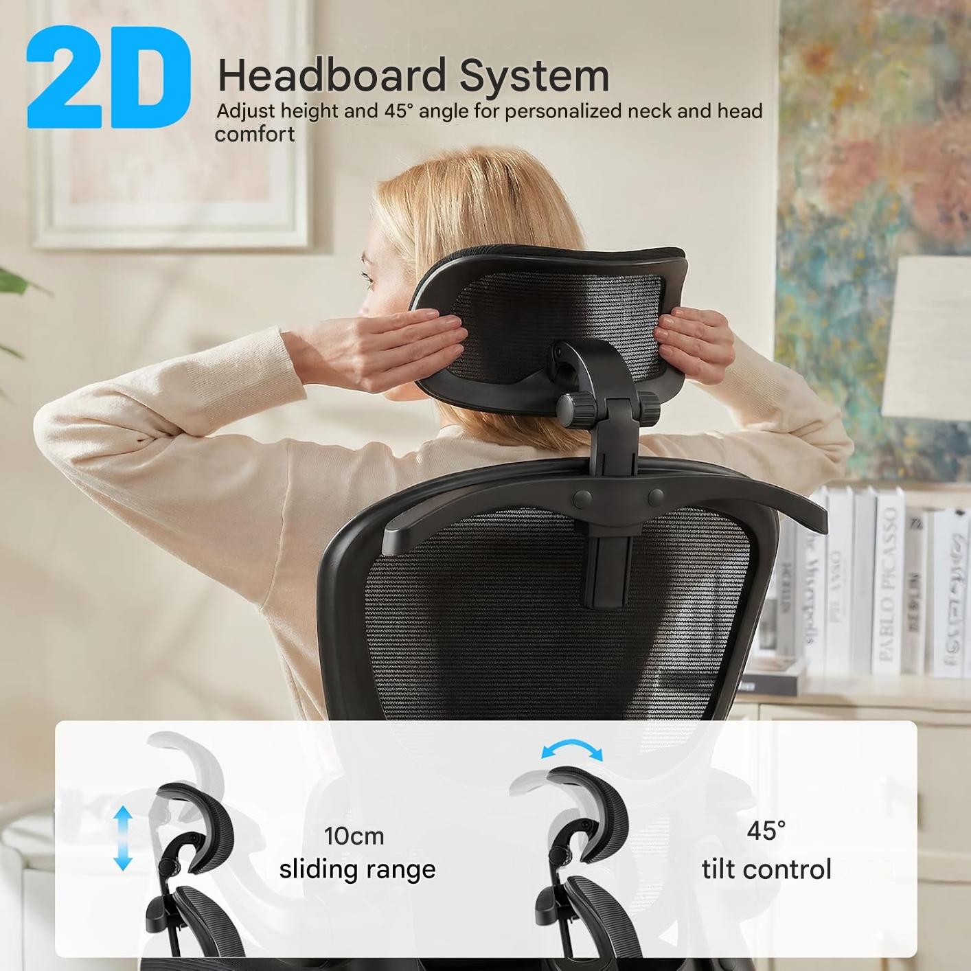 Scaun de birou ergonomic Coscendo, cu tetiera 3D reglabila si suport lombar, inclinare 90°–120°, cotiere rabatabile 90°, reglabil pe inaltime, rotativ cu roti silentioase, sarcina maxima 130 kg, negru