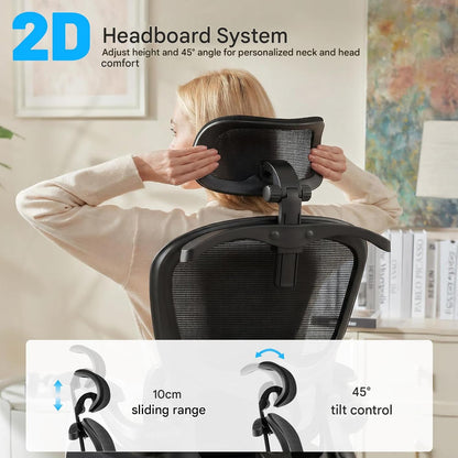Scaun de birou ergonomic Coscendo, cu tetiera 3D reglabila si suport lombar, inclinare 90°–120°, cotiere rabatabile 90°, reglabil pe inaltime, rotativ cu roti silentioase, sarcina maxima 130 kg, negru