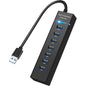Hub USB 7 in 1, USB 3.0, 7 porturi, 5 Gbps, de 30 cm, compatibil Windows, mac OS, Linux, Plug and Play, lumina LED, protectie supracurent, supraincarcare, scurtcircuit, multifunctional