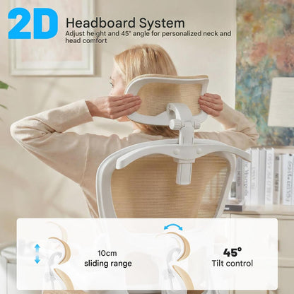 Scaun de birou ergonomic Coscendo, cu tetiera 3D reglabila si suport lombar ajustabil, inclinare 90°–120°, cotiere rabatabile 90°, reglabil pe inaltime, rotativ cu roti silentioase, sarcina maxima 130 kg, crem