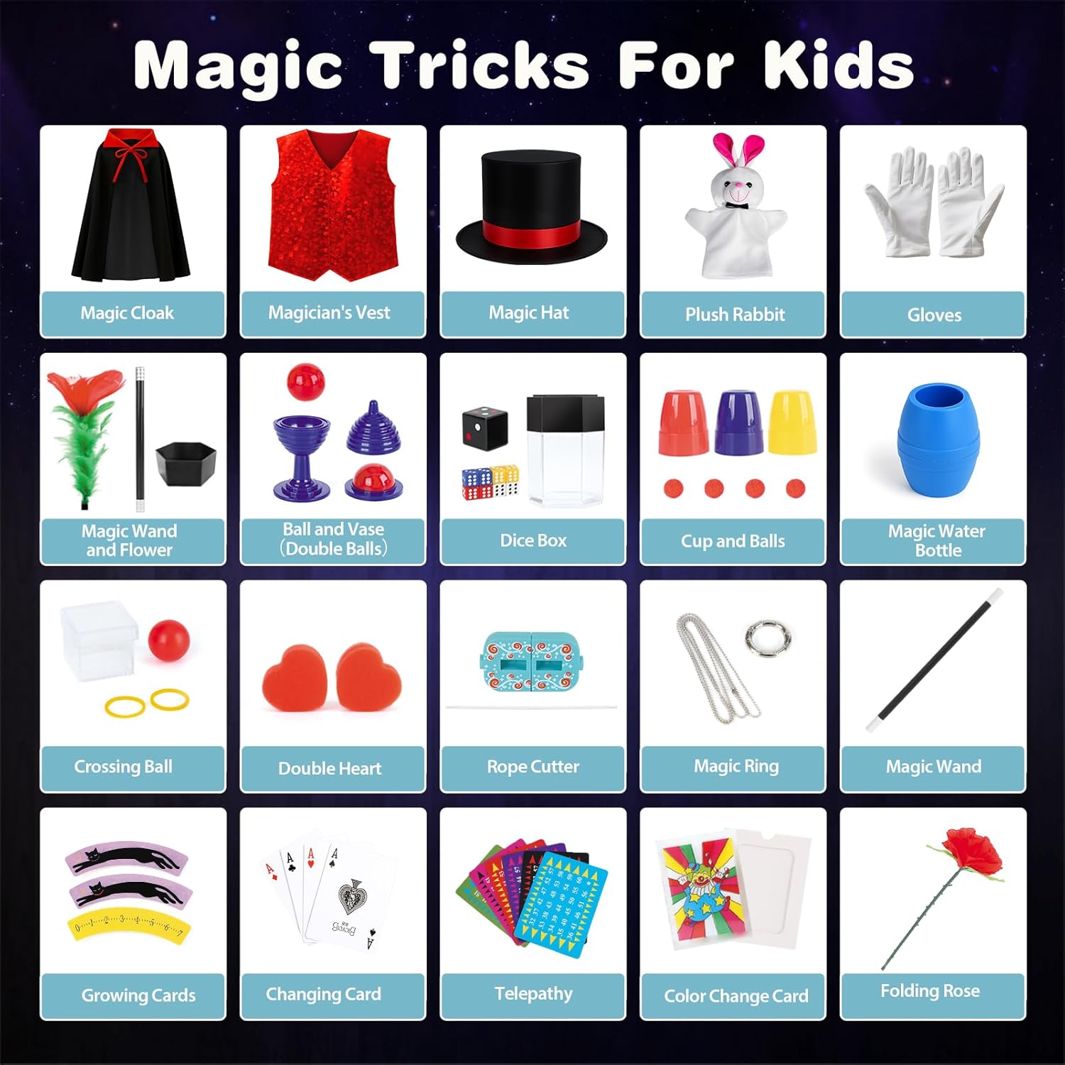 Set magie pentru copii, costum magician, cu bagheta si accesorii pentru baieti si fete 6–12 ani