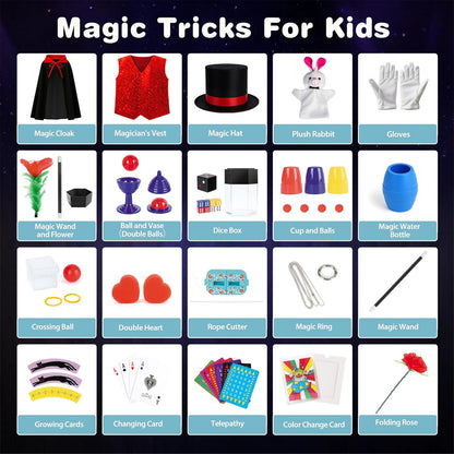Set magie pentru copii, costum magician, cu bagheta si accesorii pentru baieti si fete 6–12 ani