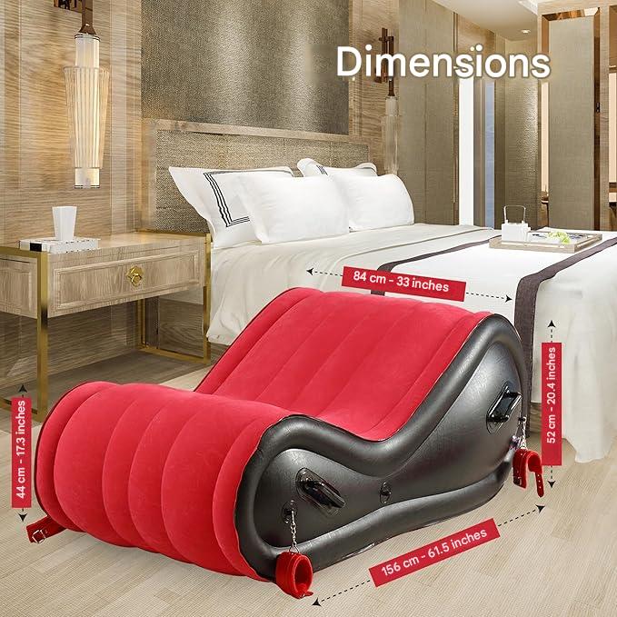 Fotoliu tantra, scaun gonflabil pozitii sexuale, saltea pentru jocuri erotice, cupluri, pompa inclusa, 84 x 52 x 156 cm, cu manere si catuse, accesorii BDSM, calus, calus respirabil, panglica ochi, impermeabil