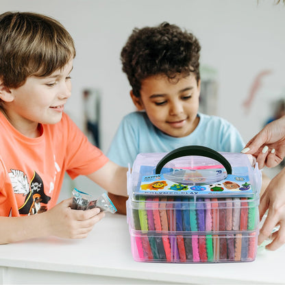 Set plastilina 50 culori, argila polimerica cu matrita, unelte de modelare, ace, prindere breloc si snur telefon, din material non-toxic, in cutie de depozitare
