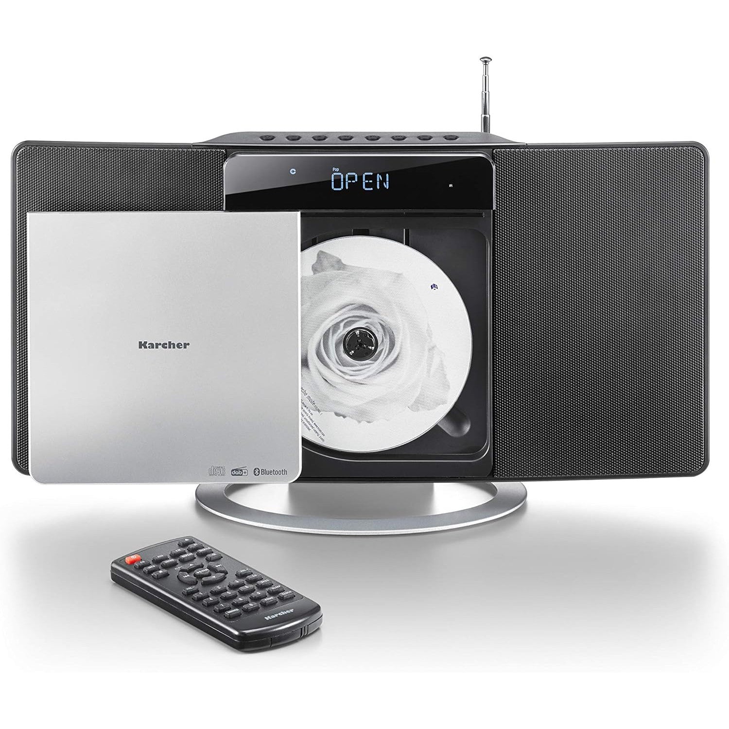Sistem audio vertical cu CD Player, Karcher MC 6580D Compact, DAB+/FM, Bluetooth, USB si AUX-In, radio digital cu memorie posturi, afisaj LCD Dimbil, telecomanda inclusa, negru