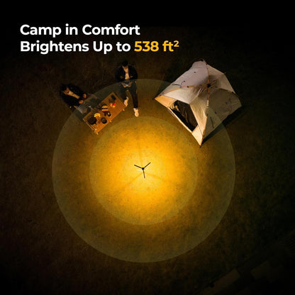 Lampa de camping BougeRV CL04 15600 mAh, reincarcabila, LED 4000 lm, extensibila pana la 164 cm, capete reglabile 270°/180°, 3 niveluri de luminozitate, autonomie pana la 7 nopti, rezistenta la apa IP54, clasa energetica F