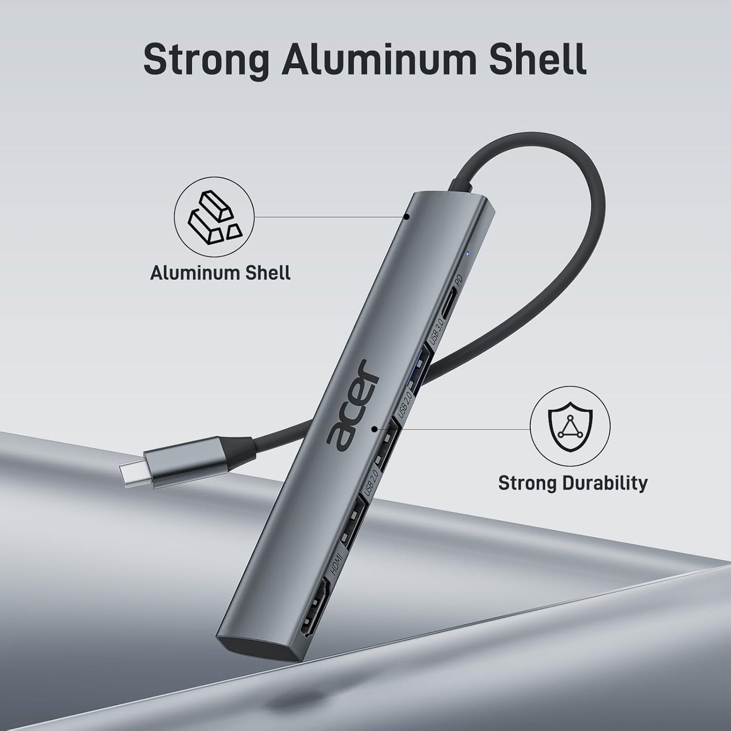 HUB adaptor 5 in 1, cu USB C PD 100W, HDMI, 2 porturi USB 2.0, 1 port USB 3.0, carcasa din aluminiu, portabil, compatibil cu Laptop Acer, Chromebook, Surface, Galaxybook, MacBook Pro/Air, iPad Pro/Air
