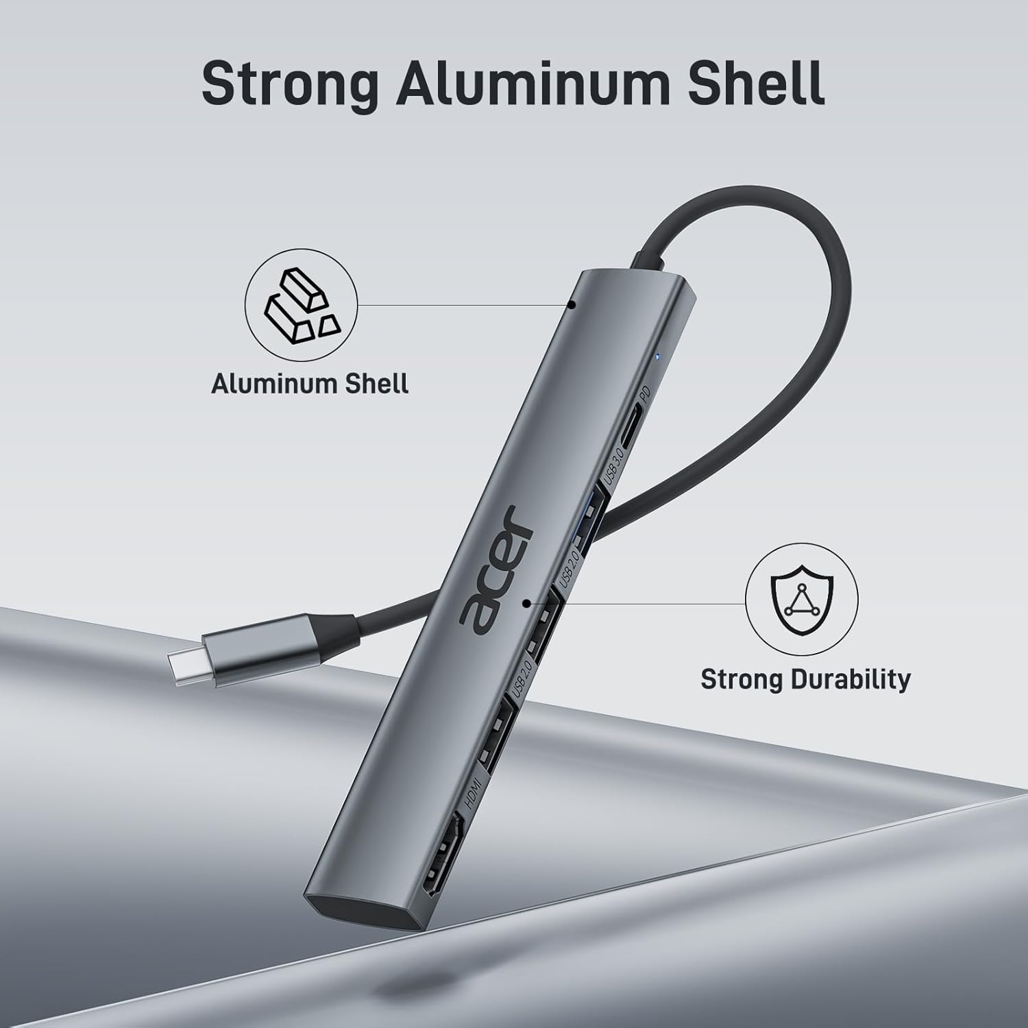 HUB adaptor 5 in 1, cu USB C PD 100W, HDMI, 2 porturi USB 2.0, 1 port USB 3.0, carcasa din aluminiu, portabil, compatibil cu Laptop Acer, Chromebook, Surface, Galaxybook, MacBook Pro/Air, iPad Pro/Air