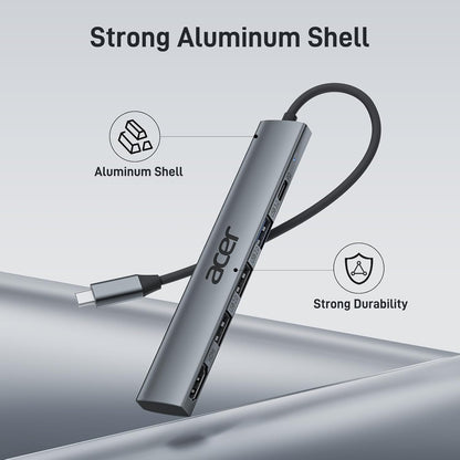HUB adaptor 5 in 1, cu USB C PD 100W, HDMI, 2 porturi USB 2.0, 1 port USB 3.0, carcasa din aluminiu, portabil, compatibil cu Laptop Acer, Chromebook, Surface, Galaxybook, MacBook Pro/Air, iPad Pro/Air