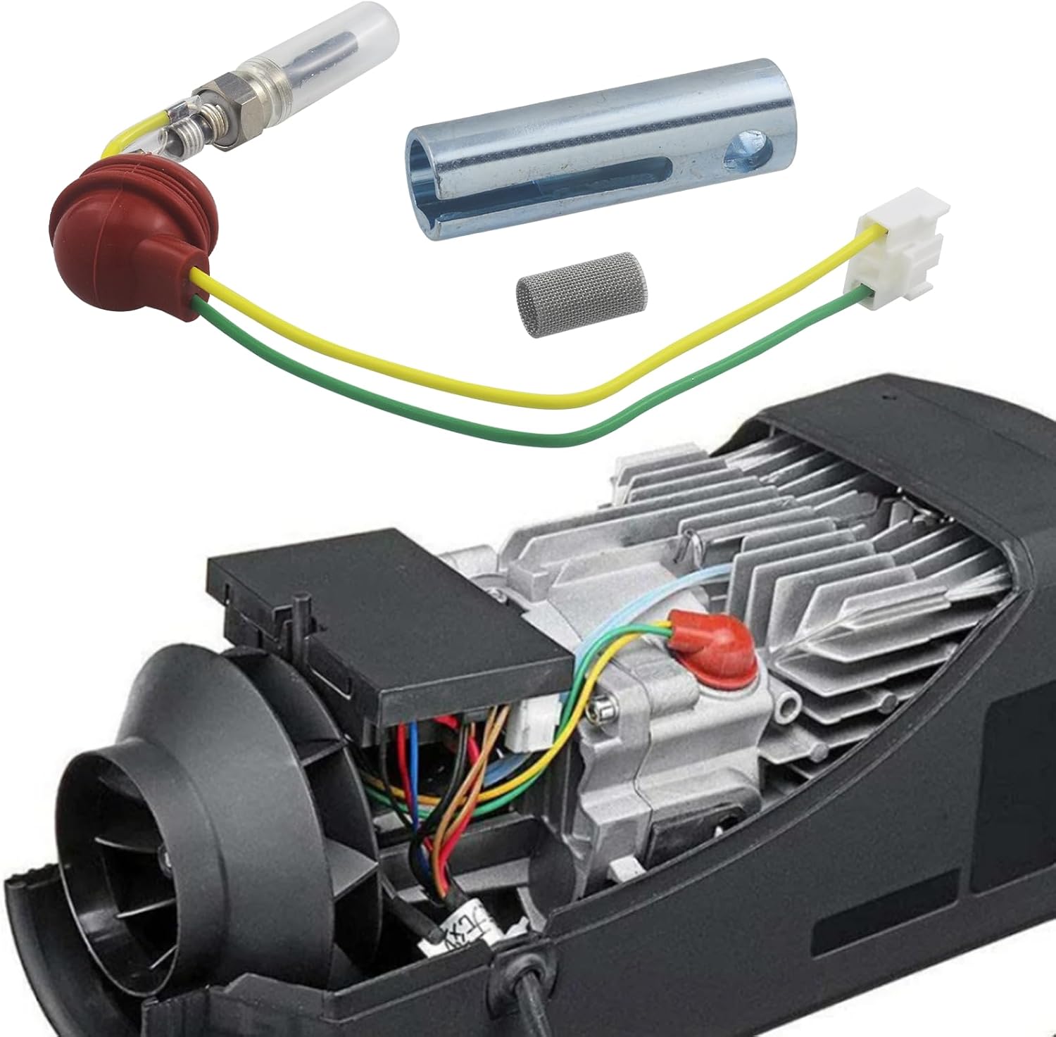 Set bujie incandescenta sirocou, pentru incalzitor diesel Webasto/Eberspacher 12V de 3 KW 5 KW 8 KW, cu garnituri, filtru si cheie