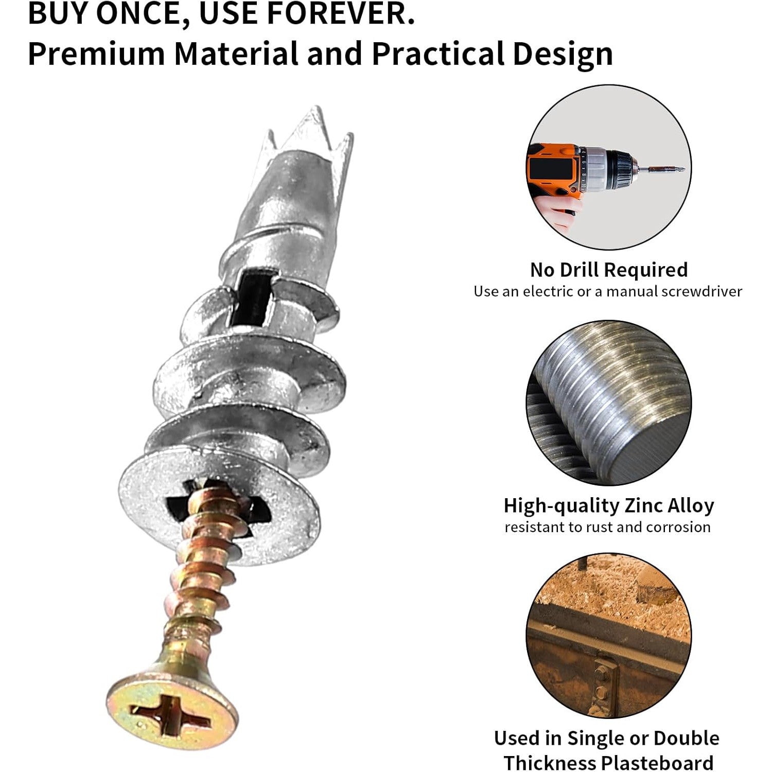 Set de dibluri metalice 146 autoforante M4 pentru gips-carton, cavitati si beton cu suruburi Incluse, pentru montaj rapid si fixare sigura pe pereti si structuri