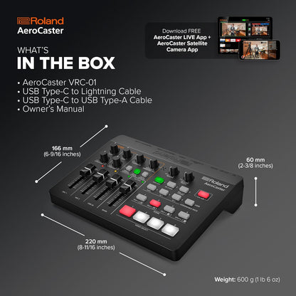Sistem streaming live Roland AeroCaster VRC-01, sistem wireless multi-camera pentru transmisii video live, control hardware si interfata audio, compatibil iPad si smartphone, streaming YouTube/Facebook/Twitch, pana la 4 camere simultan, efecte tranzitie