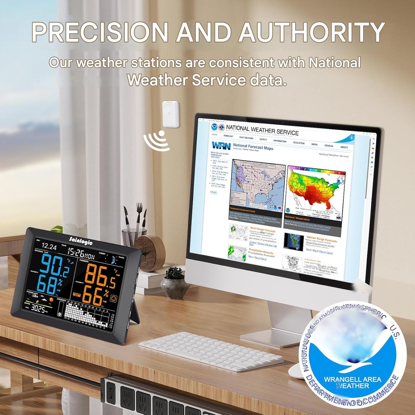 Statie meteo digitala cu display 8.3 inch, termometru, higrometru, fazele lunii, prognoza, alarma, ceas, calendar, senzor exterior cu raza pana la 100 m, negru