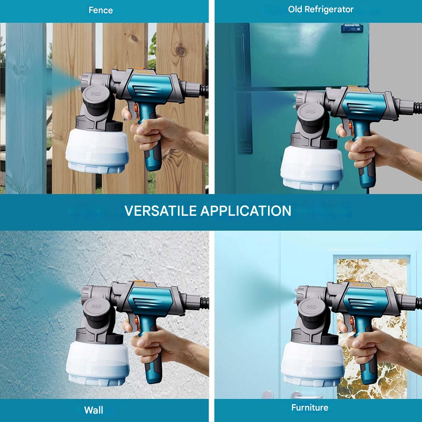 Pistol de vopsit 800 HVLP Tilswall Shark, capacitate 1300 ml, 4 duze, 3 moduri de pulverizare, 120 DIN, ideal pentru vopsit interior si exterior, pereti, mobilier – Albastru