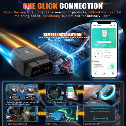 Interfata OBD2, tester Bluetooth 5.4 wireless, diagnoza multimarca cu stergere martori bord, citire coduri eroare, test senzor oxigen, compatibil iOS si Android