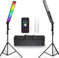 Kit lumina continua, 2 lumini studio LED RGB, lampa video CRI95+, 3250lux, dimabile 2500-10000K, control prin aplicatie, filtre difuzie, display LCD, alimentare duala, cu 2 buc trepied reglabil si geanta de depozitare si transport