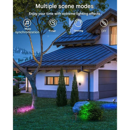 Set 6 lampi pentru gradina smart, RGBW+IC LED, proiector cu controller, compatibil Alexa si Google Assistant, sincronizare muzicala si temporizator prin aplicatie, Iluminat exterior pentru gradina, curte, petrecere, copaci, cu tarus si cablu de 16.5 m