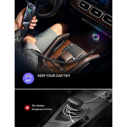 Modulator FM cu Bluetooth 5.4, apeluri Hands‑Free si dual microfon, incarcare rapida 60W (PD 30W + USB‑C 30W), Redare U‑Disk, LED multicolor, negru