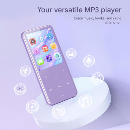 MP3 Player AGPTEK 64GB cu Bluetooth 5.3, ecran TFT de 2.4 inch, HiFi Lossless, difuzor integrat, radio FM, inregistrare, suport Card TF 128GB, violet