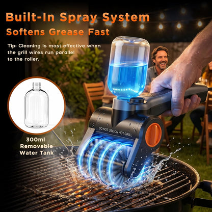 Perie electrica profesionala pentru curatat gratare 100W, 8000 RPM, curatare automata 360°, rezervor apa 300ml cu pulverizare, baterie 2600mAh 7.4V, 2 viteze, IPX8 waterproof, peri otel inoxidabil 304, incarcare USB-C, set complet cu accesorii si geanta