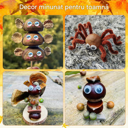 Set de gaurit castane, accesorii mestesuguri cu suport si burghie 1, 5-5 mm, sarme plusate, margele, pene, ochi de jucarie, DIY, multicolor